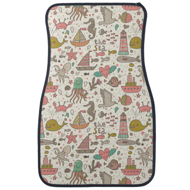 Funny Summer Pattern With Ships Car Floor Mat (Front)