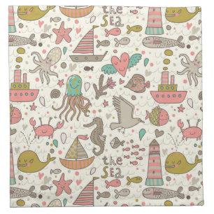 Funny Summer Pattern With Ships Cloth Napkin