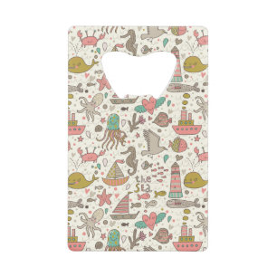 Funny Summer Pattern With Ships Credit Card Bottle Opener