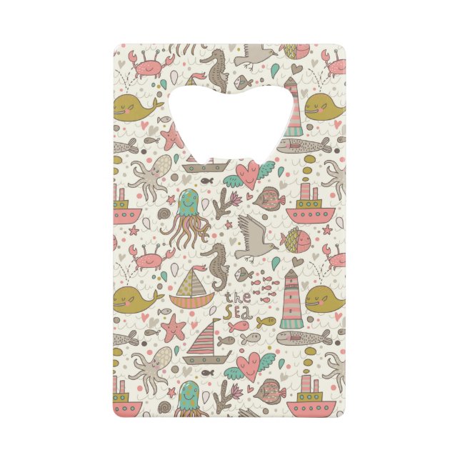 Funny Summer Pattern With Ships Credit Card Bottle Opener (Front)