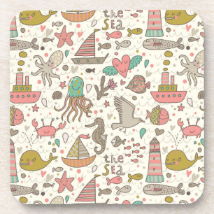 Funny Summer Pattern With Ships Drink Coaster