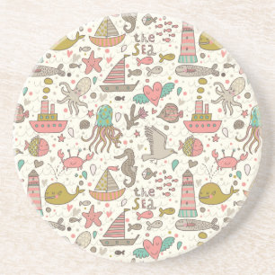 Funny Summer Pattern With Ships Drink Coaster