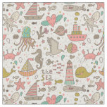 Funny Summer Pattern With Ships Fabric