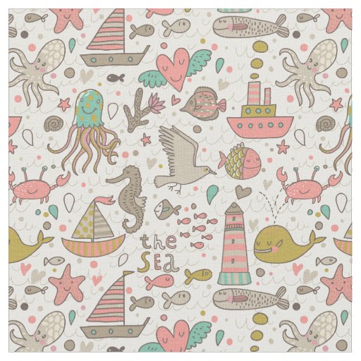 Funny Summer Pattern With Ships Fabric