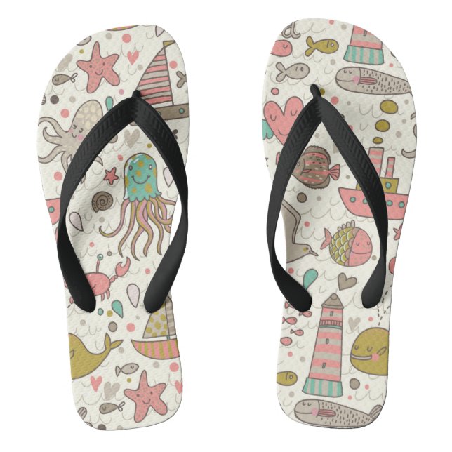 Funny Summer Pattern With Ships Flip Flops (Footbed)