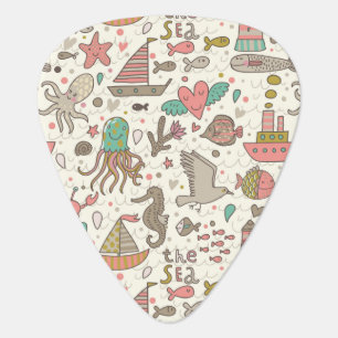 Funny Summer Pattern With Ships Guitar Pick