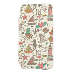 Funny Summer Pattern With Ships Wallet Case For iPhone SE/5/5s