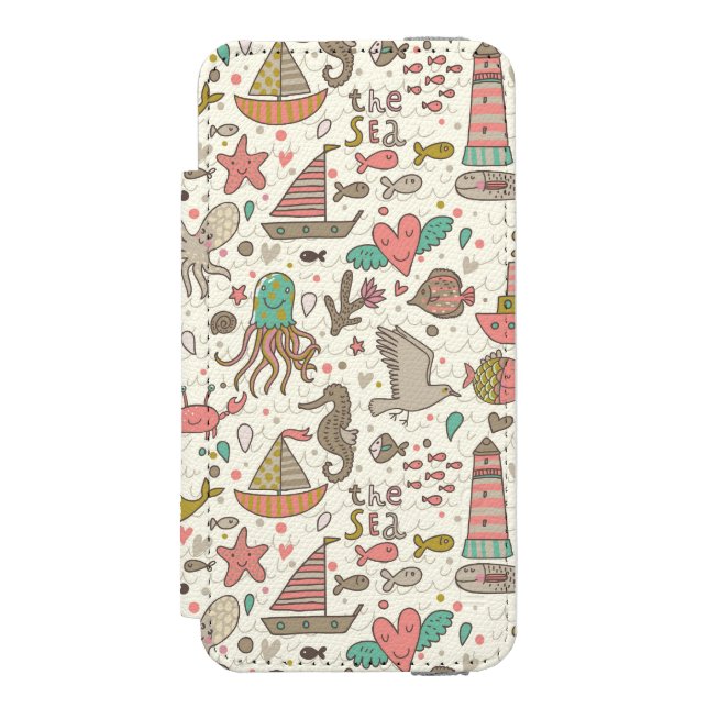 Funny Summer Pattern With Ships Incipio iPhone Wallet Case (Folio Front)
