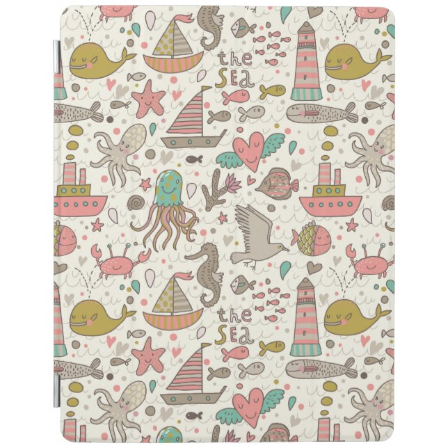 Funny Summer Pattern With Ships iPad Smart Cover (Front)