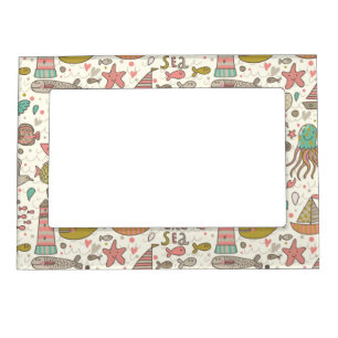 Funny Summer Pattern With Ships Magnetic Frame