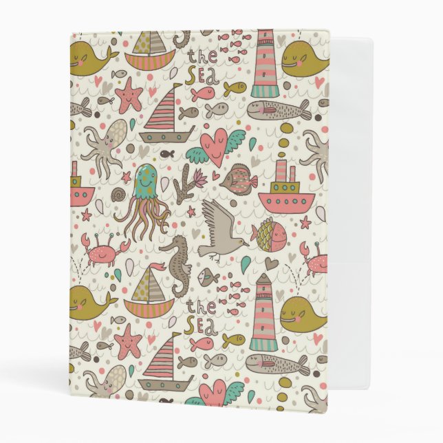 Funny Summer Pattern With Ships Mini Binder (Front/Inside)
