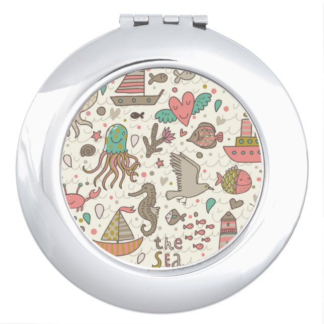 Funny Summer Pattern With Ships Mirror For Makeup (Front)