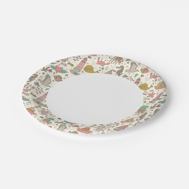 Funny Summer Pattern With Ships Paper Plates (Angled)
