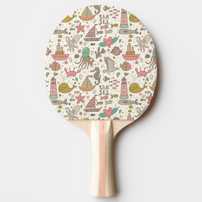 Funny Summer Pattern With Ships Ping-Pong Paddle (Front)