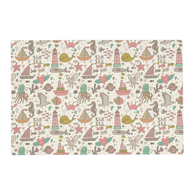 Funny Summer Pattern With Ships Placemat (Front)