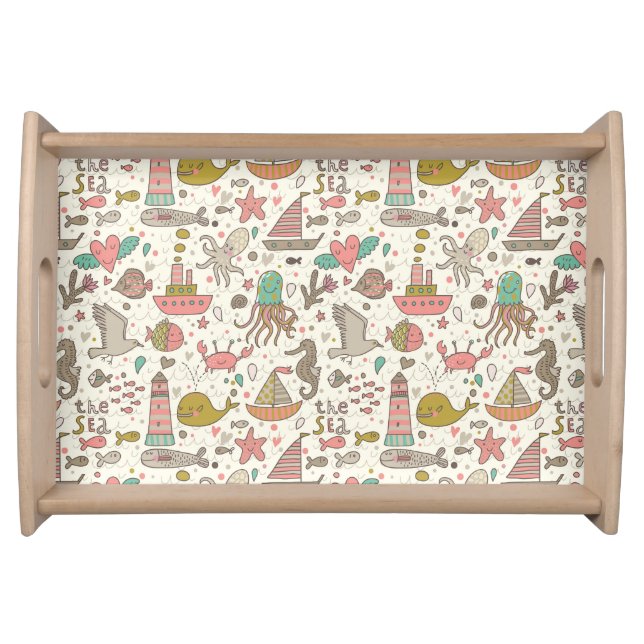 Funny Summer Pattern With Ships Serving Tray (Front)