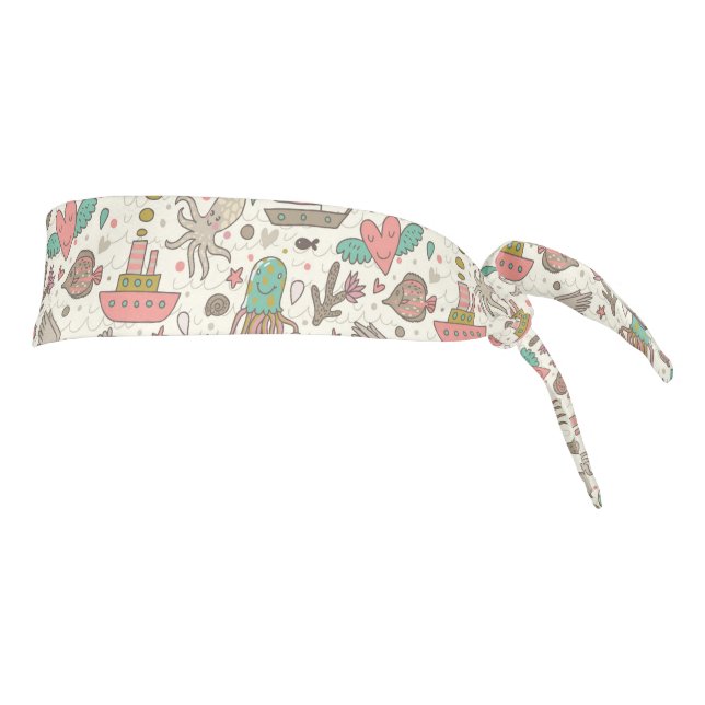 Funny Summer Pattern With Ships Tie Headband (Rotate 90)