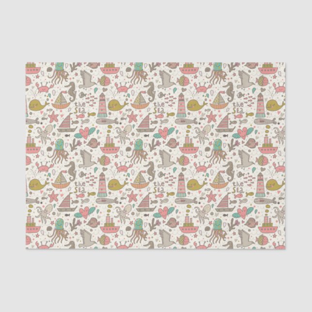 Funny Summer Pattern With Ships Tissue Paper (Front)