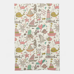 Funny Summer Pattern With Ships Towel