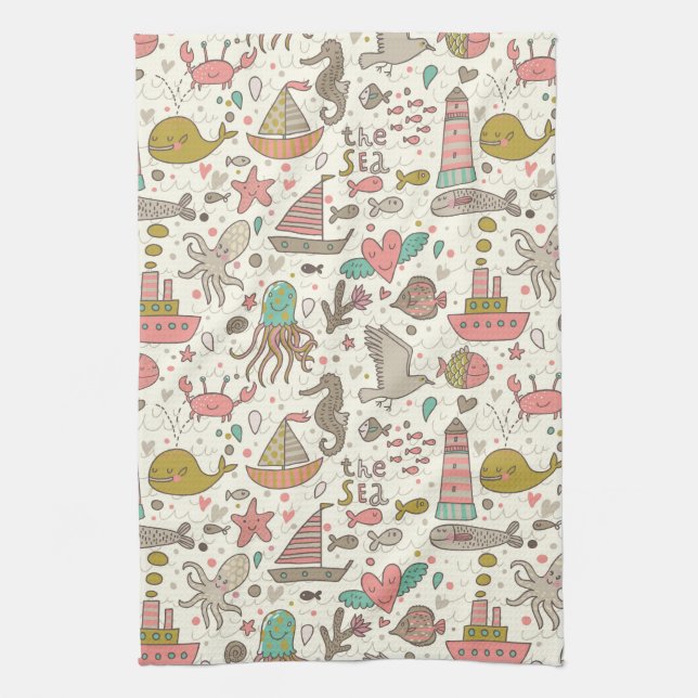 Funny Summer Pattern With Ships Towel (Vertical)