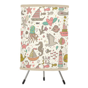 Funny Summer Pattern With Ships Tripod Lamp