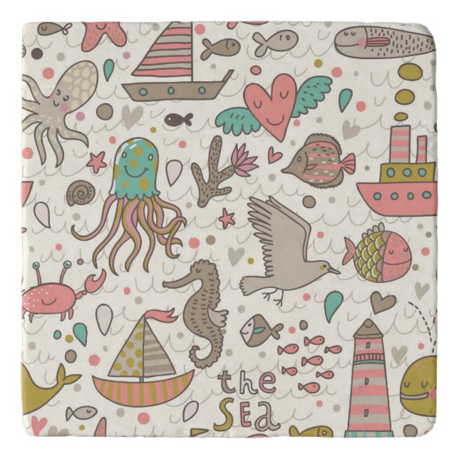 Funny Summer Pattern With Ships Trivet (Front)
