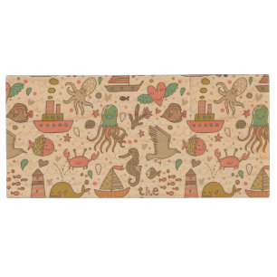 Funny Summer Pattern With Ships Wood Flash Drive