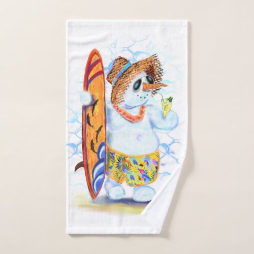 Funny Summer Snowman Surfer Drinks Fresh Cocktail  Bath Towel Set