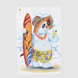 Funny Summer Snowman Surfer Drinks Fresh Cocktail Golf Towel