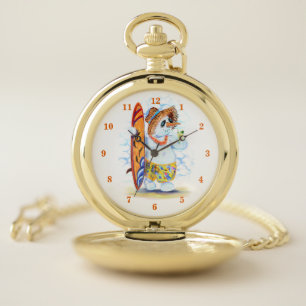 Funny Summer Snowman Surfer Drinks Fresh Cocktail Pocket Watch