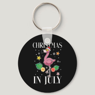 Funny Summer Vacation Christmas In July Flamingo Keychain