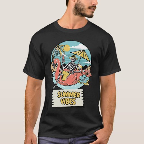 Funny Summer Vibes Hawaii Skeleton Holiday Beach S T_Shirt