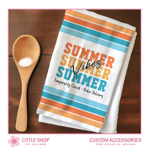 Funny Summer Vibes Tropical Stripes Customizable Kitchen Towel