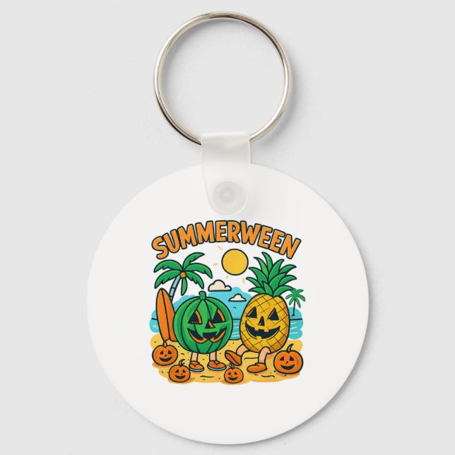 Funny Summerween Cute Watermelon And Pineapple Bea Keychain (Front)