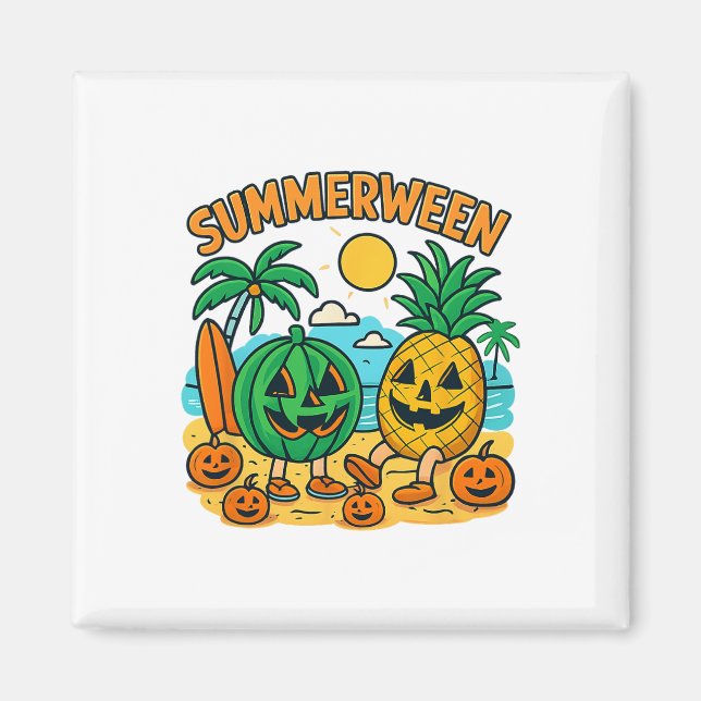 Funny Summerween Cute Watermelon And Pineapple Bea Magnet (Front)
