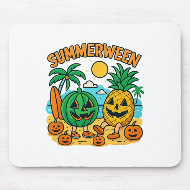 Funny Summerween Cute Watermelon And Pineapple Bea Mouse Pad (Front)