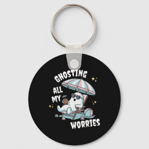 Funny Summerween Ghost Spooky Summer Vacation Beac Keychain