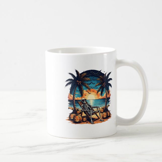 Funny Summerween Skeleton Beach Party Halloween Vi Coffee Mug (Right)