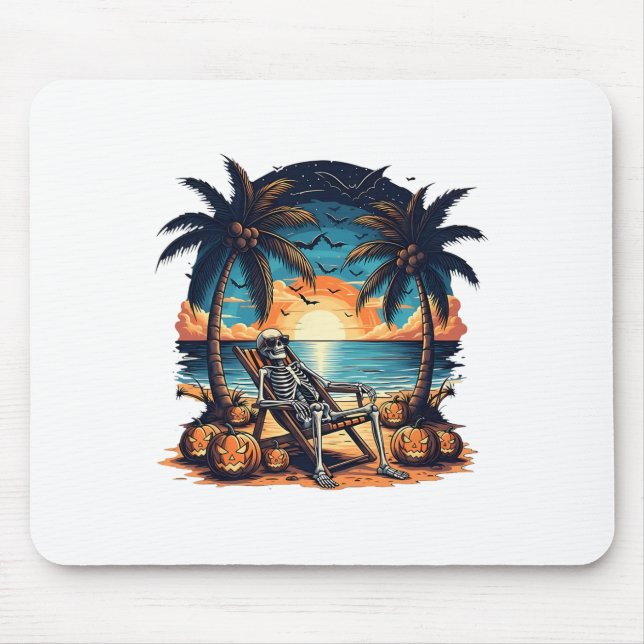 Funny Summerween Skeleton Beach Party Halloween Vi Mouse Pad (Front)