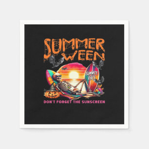 Funny Summerween Skeleton On Beach At Sunset Class Napkins