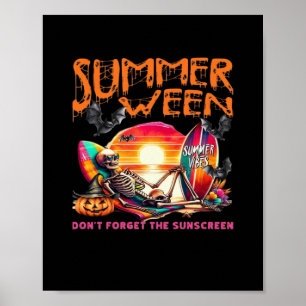 Funny Summerween Skeleton On Beach At Sunset Class Poster