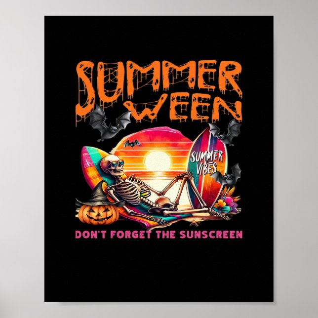 Funny Summerween Skeleton On Beach At Sunset Class Poster (Front)