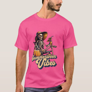 Funny Summerween Vibes Summer Skeleton Beach Chill T-Shirt