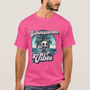 Funny Summerween Vibes Summer Vacation Skeleton Su T-Shirt