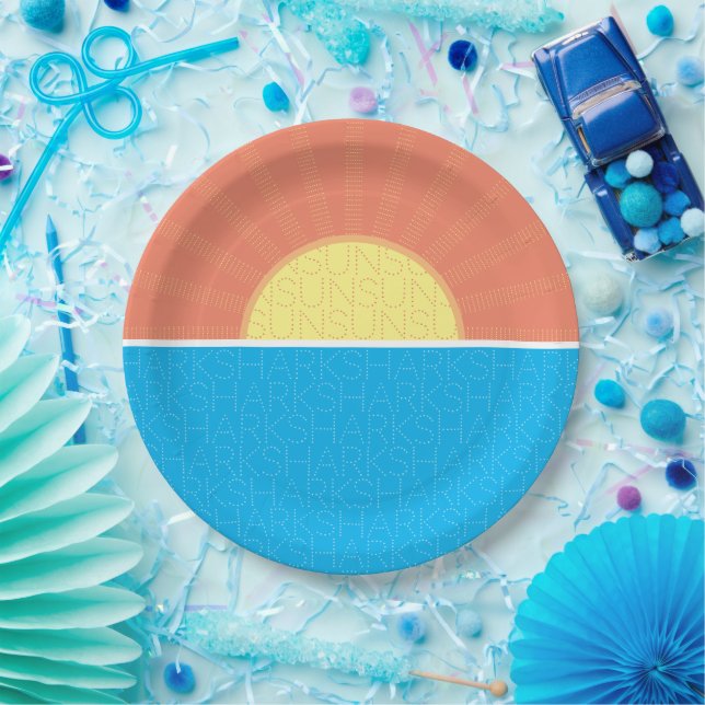 Funny Sun and Sharks Summer Paper Plates (Party)