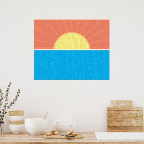 Funny Sun and Sharks Summer Poster