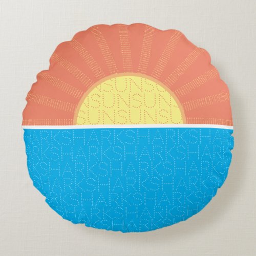 Funny Sun and Sharks Summer Round Pillow