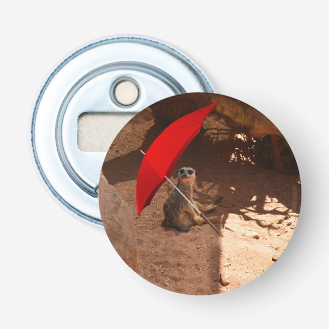 Funny Sun Smart Meerkat Under Umbrella, Bottle Opener (Front)