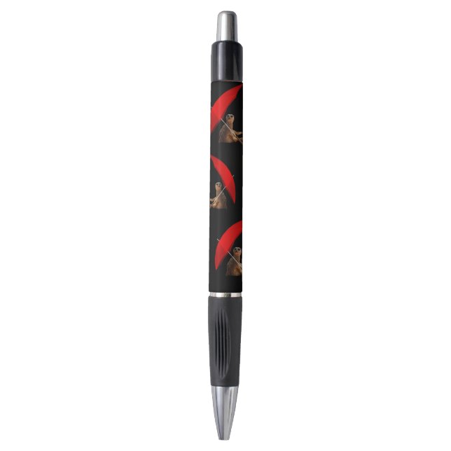 Funny Sun Smart Meerkat Under Umbrella, Pen (Front Vertical)
