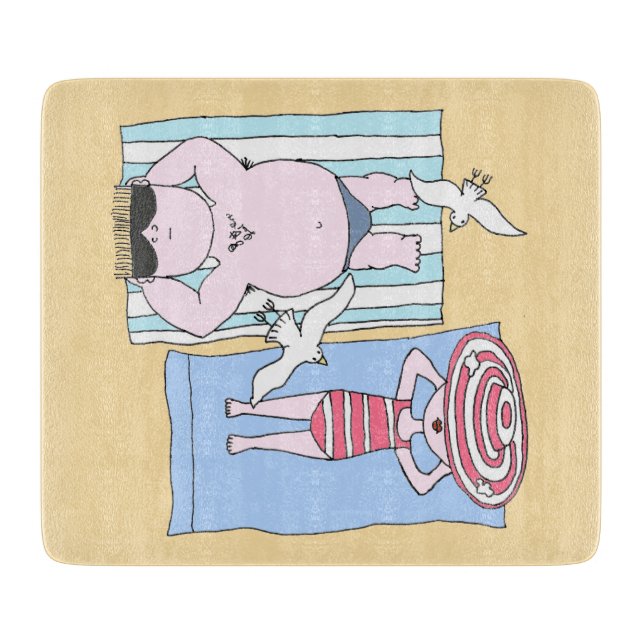 Funny Sunbathers at Beach Hand Drawn Art Cutting Board (Front)
